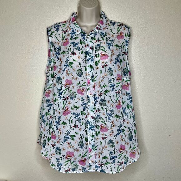 H&M+ Floral Chiffon Sleeveless Button Front Semi Sheer Poly Blouse Women Size 16 - Picture 11 of 11